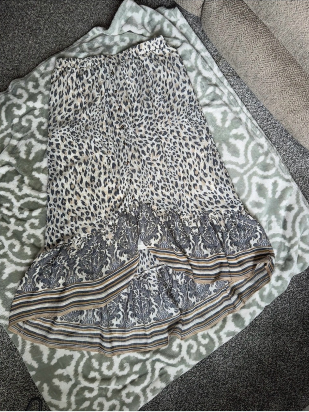 Leopard Print Maxi Skirt with Ornate Border - Beige and Black